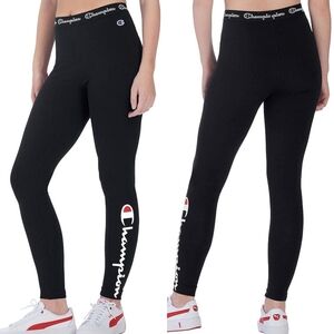 Champion Black Logo High-Waisted Athletic Leggings